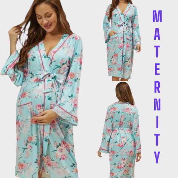 Maternity Floral Robe with Pockets Size Large - Picture 1 of 11